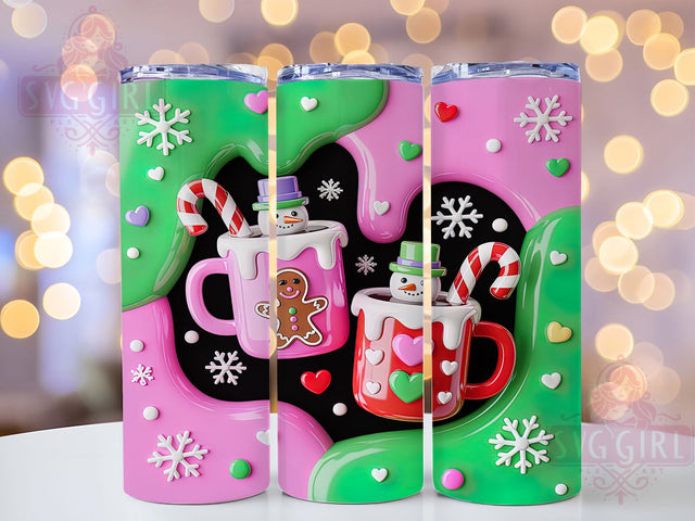 Pink 3D Puff Christmas Cake Tumbler, 3D Puff Design, Inflated Cake Art, Holiday Tumbler Wrap, 20Oz Sublimation, Cute Christmas Cake, Festive Pink Printable Sublimation SvggirlplusArt 