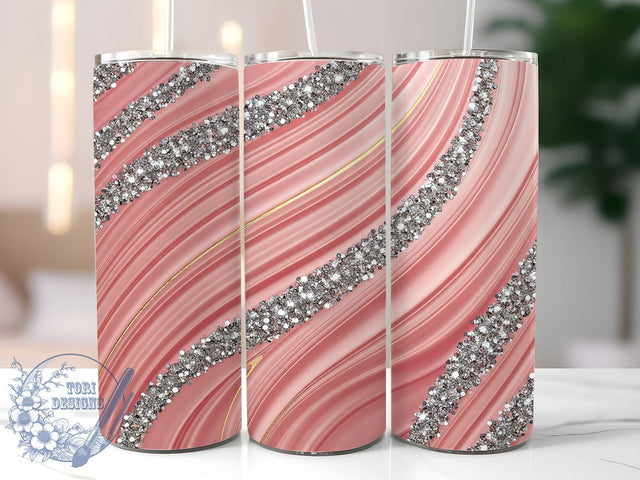 Pink Agate Glitter Marble Tumbler Wrap, 20oz Sublimation Wrap, Seamless Pattern Tumbler, Marble Tumbler, Pink Glitter Drinkware, Stylish Tumbler Sublimation Sublimation ToriDesigns 