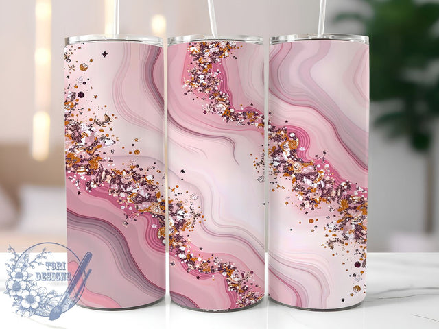 Pink Agate Glitter Marble Tumbler Wrap, 20oz Sublimation Wrap, Seamless Pattern Tumbler, Marble Tumbler, Pink Glitter Drinkware, Stylish Tumbler Sublimation Sublimation ToriDesigns 