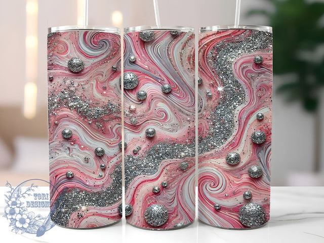 Pink Agate Glitter Marble Tumbler Wrap, 20oz Sublimation Wrap, Seamless Pattern Tumbler, Marble Tumbler, Pink Glitter Drinkware, Stylish Tumbler Sublimation Sublimation ToriDesigns 