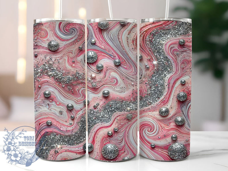 Pink Agate Glitter Marble Tumbler Wrap, 20oz Sublimation Wrap, Seamless Pattern Tumbler, Marble Tumbler, Pink Glitter Drinkware, Stylish Tumbler Sublimation Sublimation ToriDesigns 