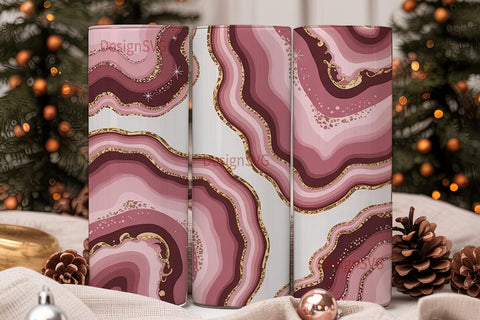 Pink Agate & Gold 20oz Tumbler Wrap Sublimation DesignSVG 
