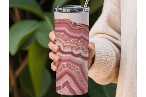 Pink Agate & Gold 20oz Tumbler Wrap Sublimation DesignSVG 
