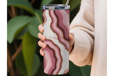 Pink Agate & Gold 20oz Tumbler Wrap Sublimation DesignSVG 