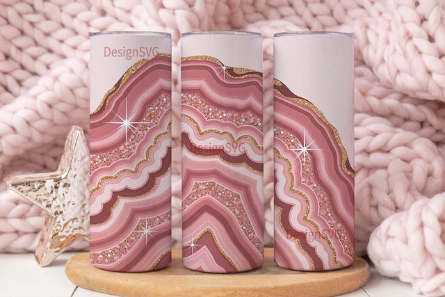 Pink Agate & Gold 20oz Tumbler Wrap Sublimation DesignSVG 