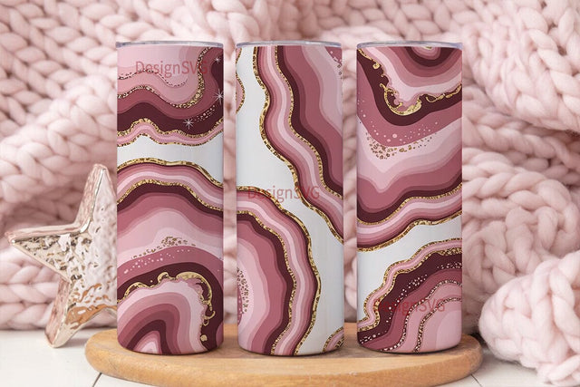 Pink Agate & Gold 20oz Tumbler Wrap Sublimation DesignSVG 