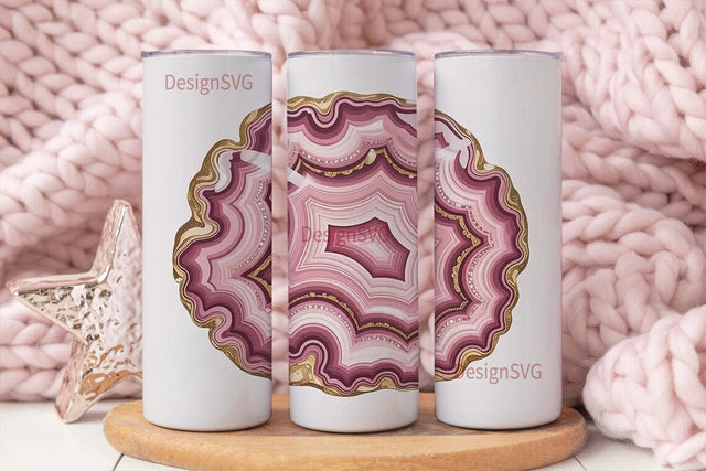 Pink Agate & Gold 20oz Tumbler Wrap Sublimation DesignSVG 