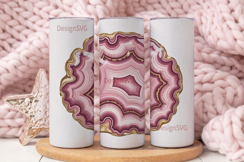 Pink Agate & Gold 20oz Tumbler Wrap Sublimation DesignSVG 