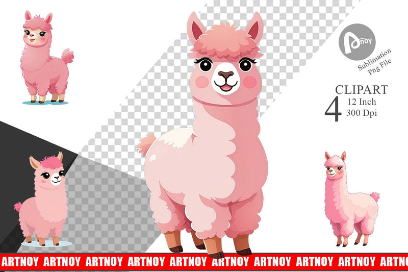 Pink Alpaca Valentine Clipart Sublimation artnoy 
