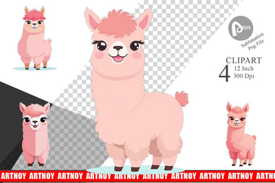 Pink Alpaca Valentine Clipart Sublimation artnoy 