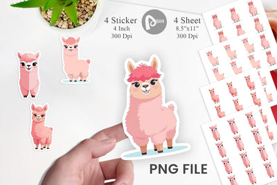 Pink Alpaca Valentine Sticker Sublimation artnoy 