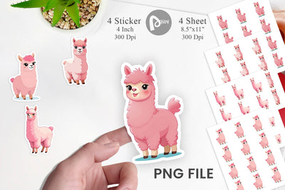 Pink Alpaca Valentine Sticker Sublimation artnoy 