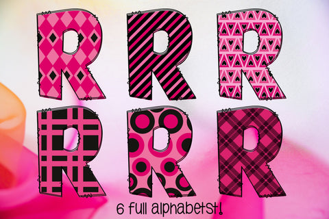 Pink And Black Doodle Alphabet, Valentine's Day Alpha Png SVG Crafty Mama Studios 