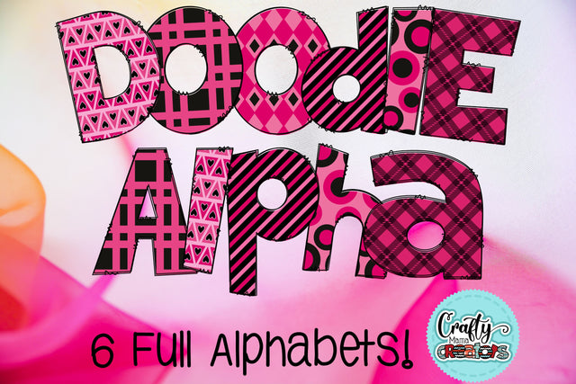 Pink And Black Doodle Alphabet, Valentine's Day Alpha Png SVG Crafty Mama Studios 