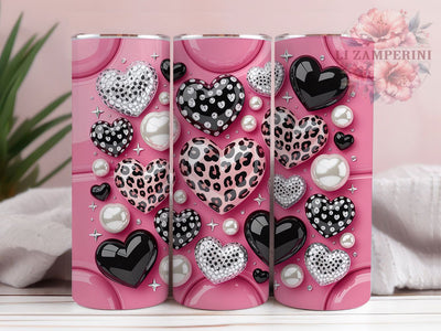 Pink and Black Valentine Hearts Tumbler, Black Hearts, Valentine's Day, Sublimation Art, 20oz Tumbler, Romantic Theme, Love Design Sublimation Li Zamperini 