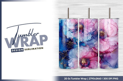 Pink and blue alcohol ink floral design Sublimation Regulrcrative 