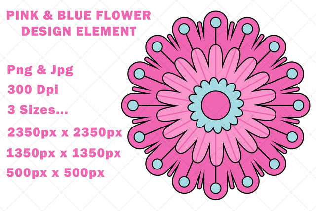 Pink And Blue Cute Flower Illustration Sublimation Karma Genie Graphics 