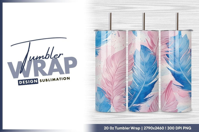Pink And Blue Feathers Watercolor Seamless Pattern Sublimation Regulrcrative 
