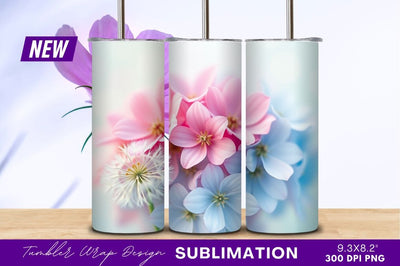 Pink and blue floral spring composition tumbler png Sublimation Regulrcrative 