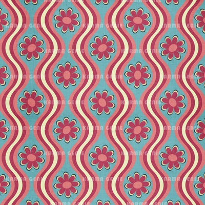 Pink And Blue Mid Century Cloth Textured Floral Pattern Digital Paper Digital Pattern Karma Genie Graphics 