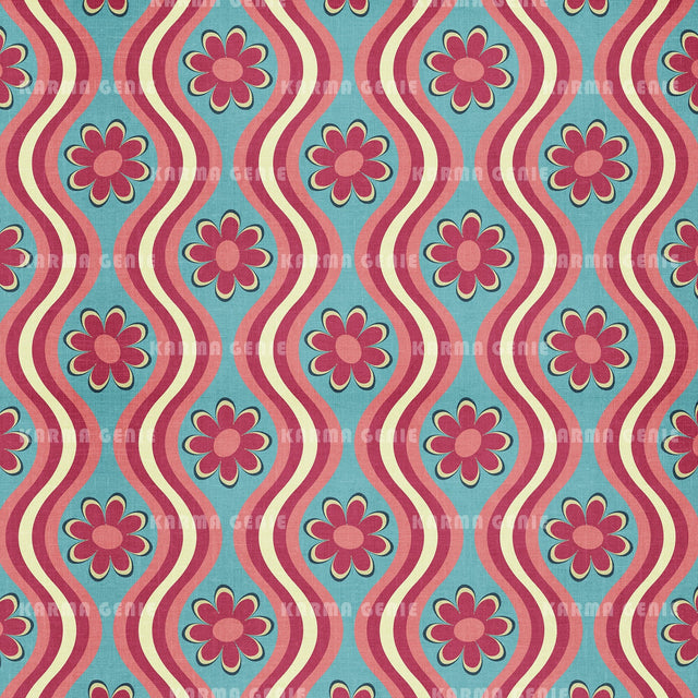 Pink And Blue Mid Century Cloth Textured Floral Pattern Digital Paper Digital Pattern Karma Genie Graphics 