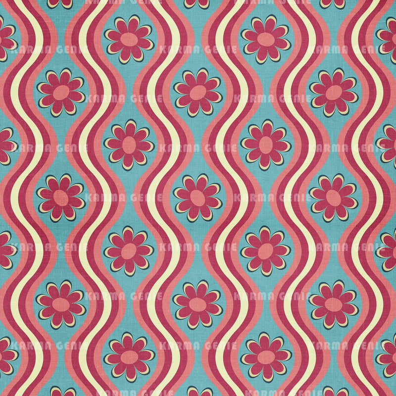 Pink And Blue Mid Century Cloth Textured Floral Pattern Digital Paper Digital Pattern Karma Genie Graphics 