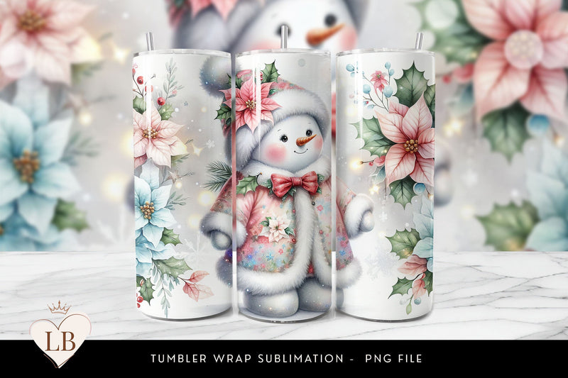 Pink and Blue Snowman Tumbler Wrap Sublimation BijouBay 