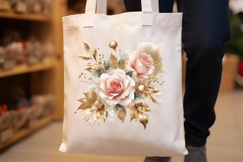 Pink and Gold Roses Clipart Sublimation Rupkotha 