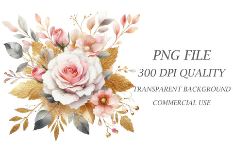 Pink and Gold Roses Clipart Sublimation Rupkotha 