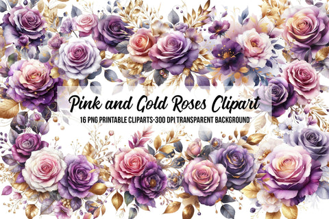 Pink and Gold Roses Clipart Sublimation Rupkotha 