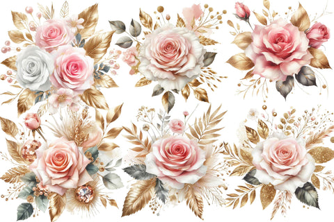 Pink and Gold Roses Clipart Sublimation Rupkotha 
