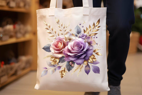 Pink and Gold Roses Clipart Sublimation Rupkotha 