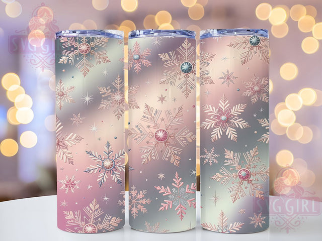 Pink and Gold Snowflake Tumbler, Winter Holiday Wrap, Festive Snowflake Sublimation Design, 20oz Christmas Tumbler, Whimsical Holiday Mug, Elegant Snowflake Cup, Sparkly Winter Art Sublimation SvggirlplusArt 