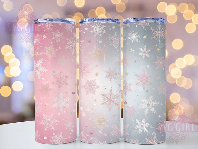 Pink and Gold Snowflake Tumbler, Winter Holiday Wrap, Festive Snowflake Sublimation Design, 20oz Christmas Tumbler, Whimsical Holiday Mug, Elegant Snowflake Cup, Sparkly Winter Art Sublimation SvggirlplusArt 