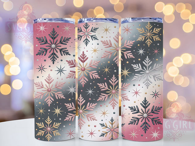 Pink and Gold Snowflake Tumbler, Winter Holiday Wrap, Festive Snowflake Sublimation Design, 20oz Christmas Tumbler, Whimsical Holiday Mug, Elegant Snowflake Cup, Sparkly Winter Art Sublimation SvggirlplusArt 
