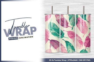 Pink And Green Feather Pattern Tumbler Png Design Sublimation Regulrcrative 