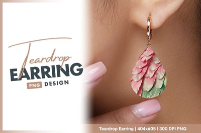Pink And Green Feathers Teardrop Earring Png Sublimation Regulrcrative 