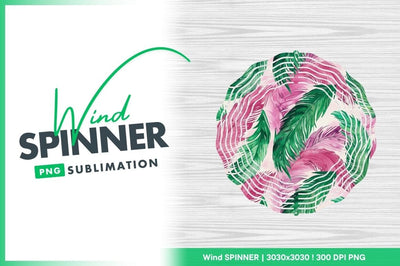 Pink And Green Feathers Watercolor Wind Spinner Round Sublimation Regulrcrative 