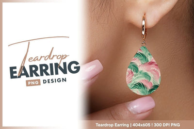 Pink And Green Floral Teardrop Earring Png Sublimation Regulrcrative 