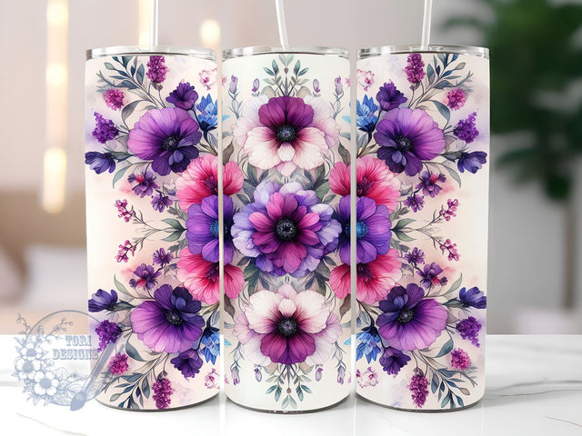Pink And Purple Flowers 20oz Skinny Tumbler, Flowers Tumbler Png, Straight & Tapered Tumbler Wrap, Instant Digital Download Sublimation ToriDesigns 