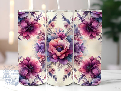 Pink And Purple Flowers 20oz Skinny Tumbler, Flowers Tumbler Png, Straight & Tapered Tumbler Wrap, Instant Digital Download Sublimation ToriDesigns 