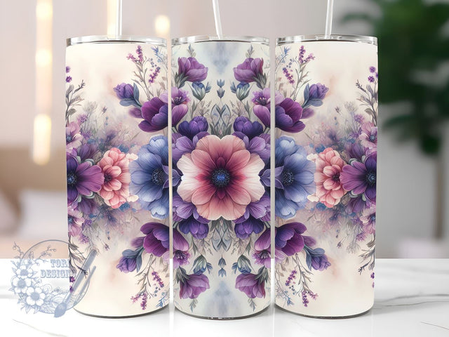 Pink And Purple Flowers 20oz Skinny Tumbler, Flowers Tumbler Png, Straight & Tapered Tumbler Wrap, Instant Digital Download Sublimation ToriDesigns 