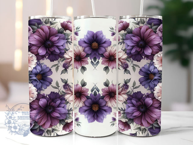 Pink And Purple Flowers 20oz Skinny Tumbler, Flowers Tumbler Png, Straight & Tapered Tumbler Wrap, Instant Digital Download Sublimation ToriDesigns 