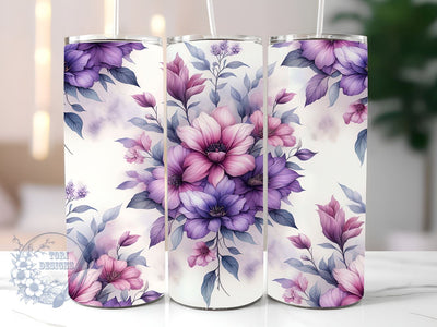 Pink And Purple Flowers 20oz Skinny Tumbler, Flowers Tumbler Png, Straight & Tapered Tumbler Wrap, Instant Digital Download Sublimation ToriDesigns 