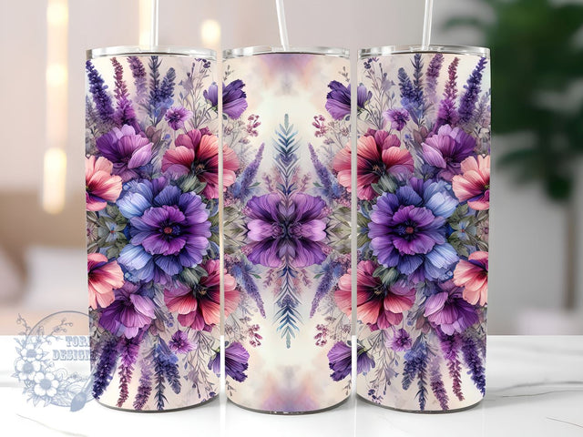 Pink And Purple Flowers 20oz Skinny Tumbler, Flowers Tumbler Png, Straight & Tapered Tumbler Wrap, Instant Digital Download Sublimation ToriDesigns 