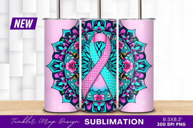 Pink And Teal Ribbon Floral Tumbler Png Sublimation Regulrcrative 