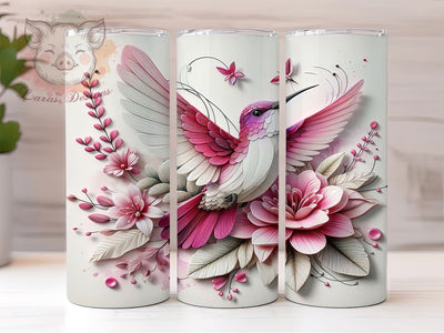 Pink and White Hummingbird 20 oz Skinny Tumbler Sublimation Design, Straight & Tapered Tumbler Png, 3D Hummingbird Tumbler Png, Digital Download PNG Sublimation Lara' s Designs 
