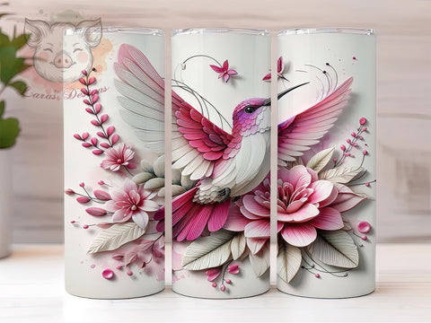 Pink and White Hummingbird 20 oz Skinny Tumbler Sublimation Design, Straight & Tapered Tumbler Png, 3D Hummingbird Tumbler Png, Digital Download PNG Sublimation Lara' s Designs 