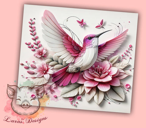 Pink and White Hummingbird 20 oz Skinny Tumbler Sublimation Design, Straight & Tapered Tumbler Png, 3D Hummingbird Tumbler Png, Digital Download PNG Sublimation Lara' s Designs 