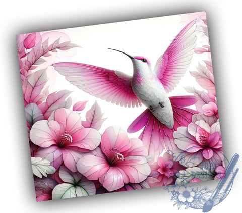 Pink and White Hummingbird 20oz Skinny Tumbler PNG, Hummingbird Tumbler Sublimation Wrap, Straight & Tapered Tumbler Wrap, Instant Digital Download Sublimation ToriDesigns 